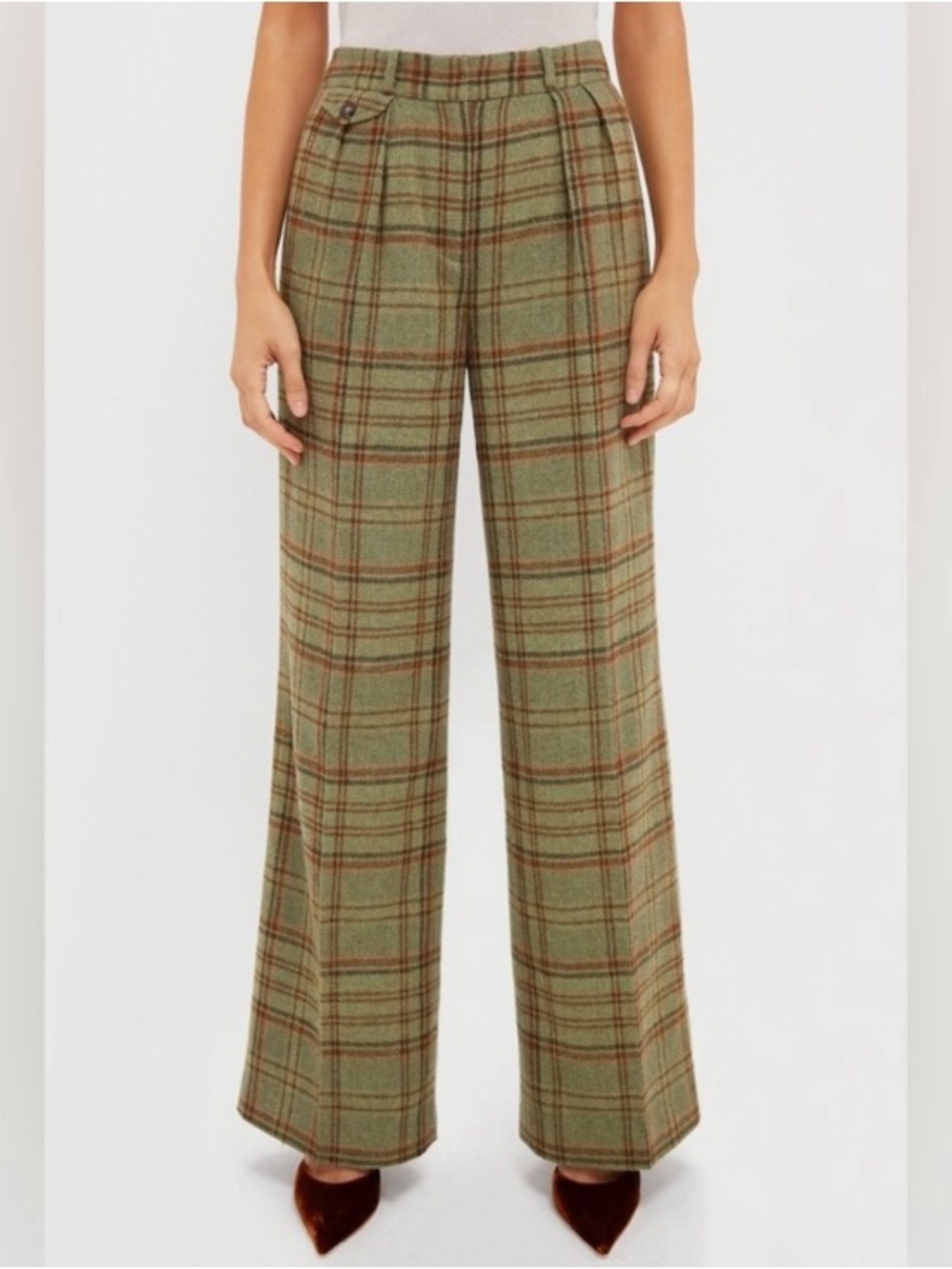 Tuckernuck Green Plaid Wide-Leg Pants, NWT - Picture 2 of 4